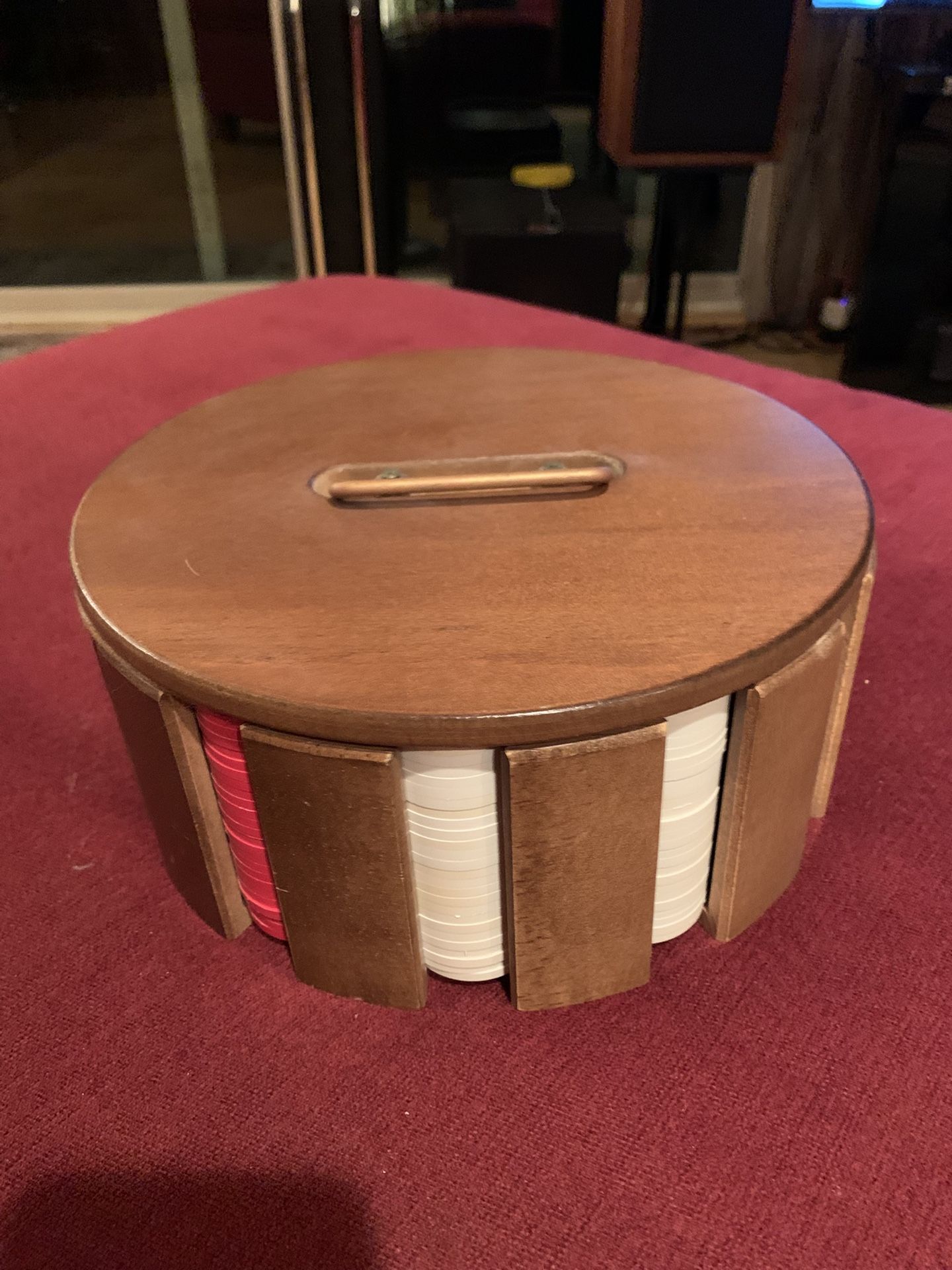 Poker Chip Set Wood Carousel Spinning Caddy