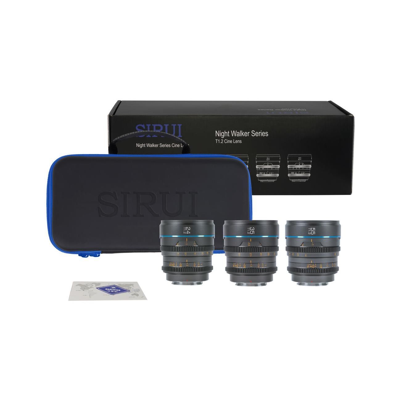 SIRUI Nightwalker T1.2 S35 L-Mount 24mm, 35mm, 55mm, Gun Metal Gray (Manual Focus Cine Lens Bundle)