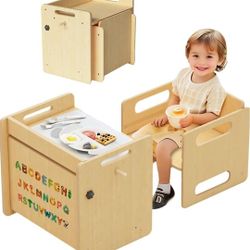 Acenova Montessori Weaning Table and Chair Set, Wooden Weaning Toddler Kids Table with Hook for Toddlers, Montessori Furniture for Reading, Snacks, Pl