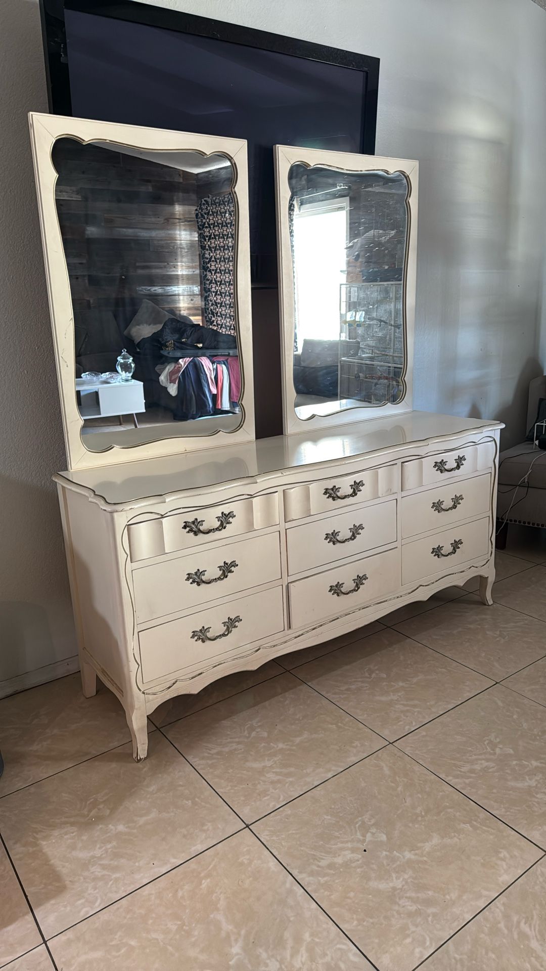 Antique Wooden table with 2 mirrors