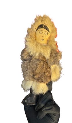Eskimo Inuit hand-crafted real fur and leather face doll 
