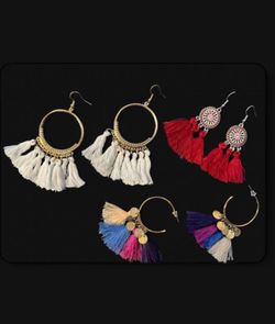 Lot Of 3 Dangle Tassle Multicolor Pierce Earrings Multi-style