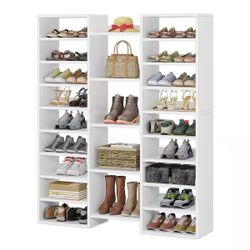 59 in. H x 47 in. W White Wood Shoe Storage Cabinet