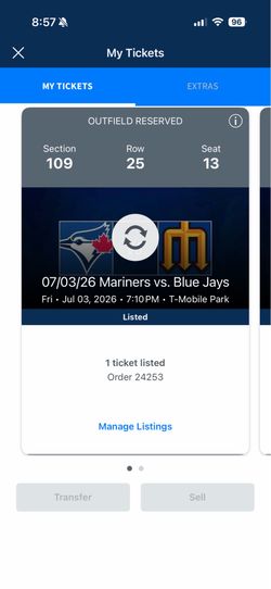 2 x mariners tickets