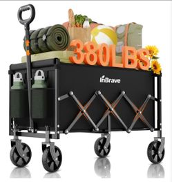 Collapsible Wagon Cart Foldable Beach Wagon with All-Terrain Wheels - 380 LBS Heavy Duty Grocery Cart for Shopping, Beach, Camping, Sports, Garden (Bl