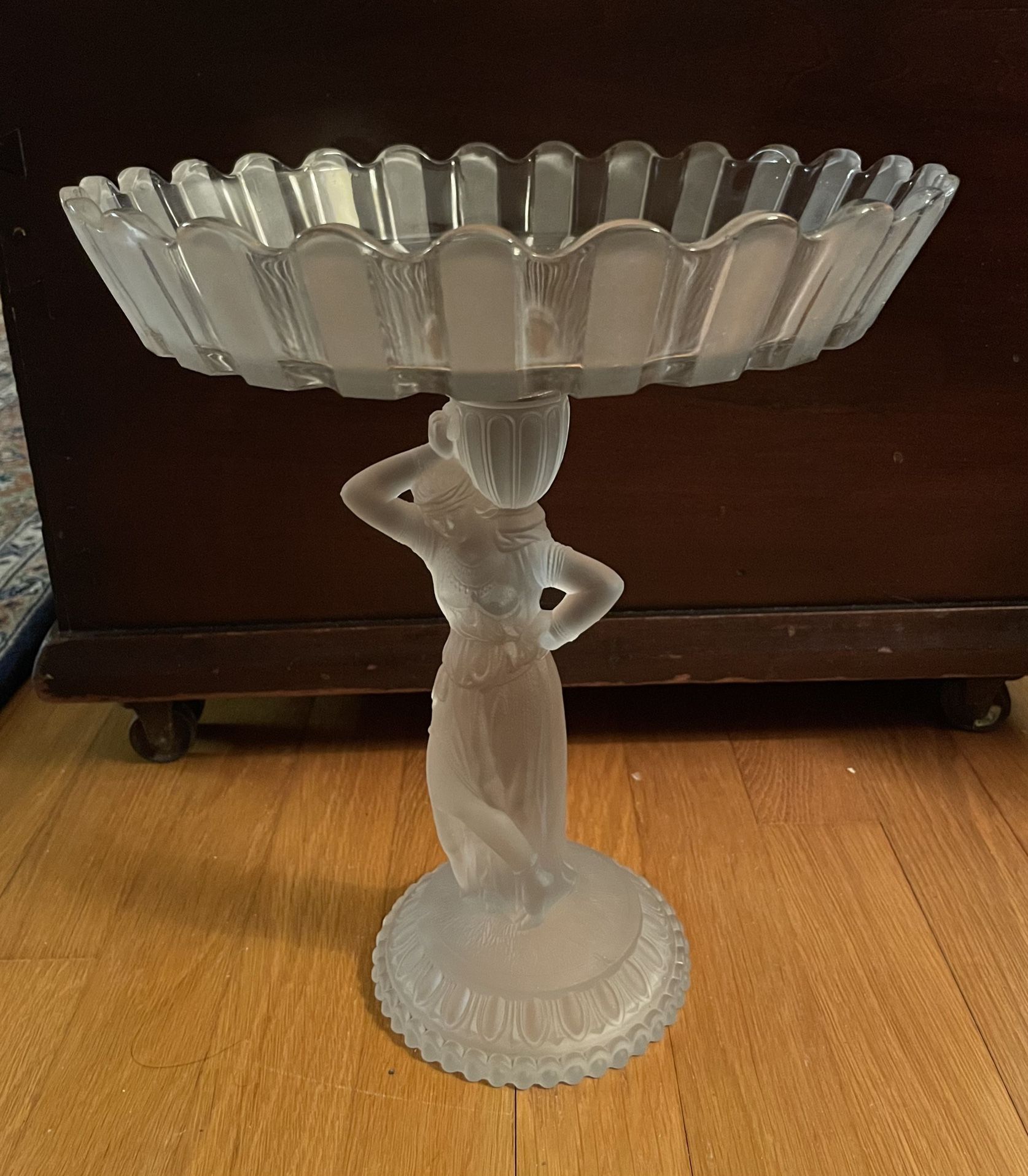 Large Antique 12” Satin Fostoria Glass Compote Rebecca at the Well