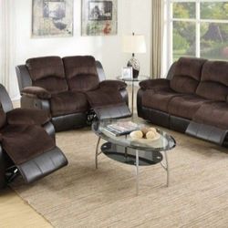 Brand New Brown 3pc Reclining Sofa Set