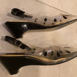 Shoes Size 11 Transparent Open Toe, Black & Clear 