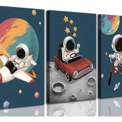 Astronaut Car Ride Wall Art Triptych Set