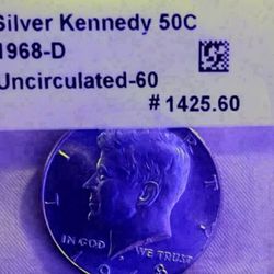 Silver Kennedy Half Dollar – 1968‑D – Uncirculated –   Uncirculated 1968‑D Silver Kennedy 50¢ piece. As pictured, clean and well‑kept.  Pickup: Charlo
