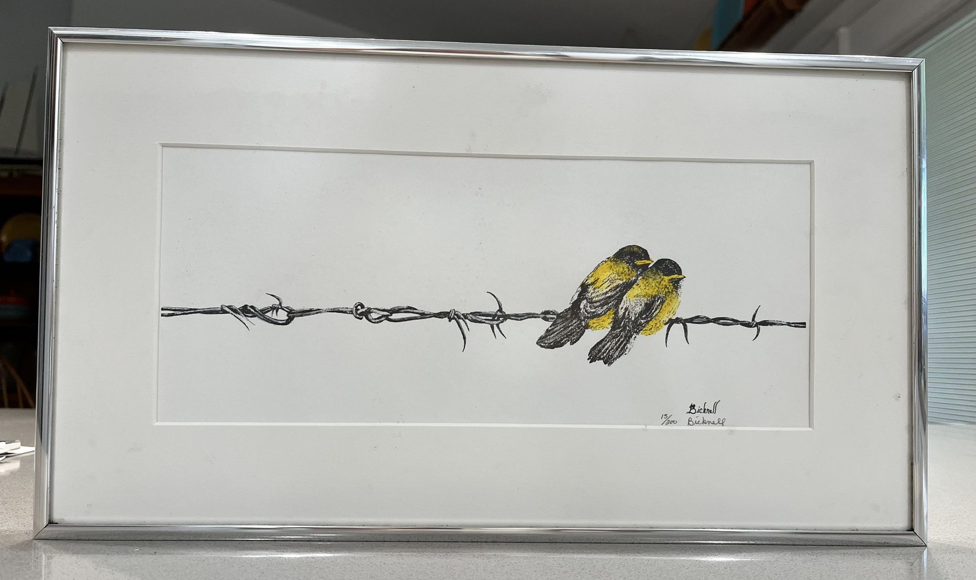 Chicks On Wire Handmade Print