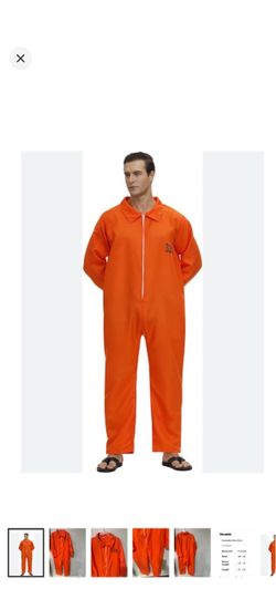 Prisoner inmate Costume Orange Prison Jumpsuit Adult Halloween Costume-XS