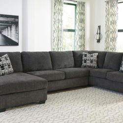 GRAY (charcoal) Sectional Sofa 3 piece wide shareable chaise (right or left available) 12x8 accent pillows optional ottoman 