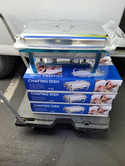 Chafing Dish Stainless Steel Buffet Set 4 Pieces 11 Quart Complete Chaferb