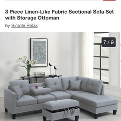 3 Pcs Sectional Sofa And Storage Ottoman 