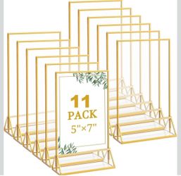 11 Pack 5x7 Inch Clear Acrylic Sign Holders, Double-Sided Gold Display Stand Pic