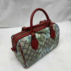 GUCCI Floral Blooms Small GG Supreme Monogram Boston Bag Beige