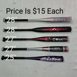 5 Softball Bats Of Various Sizes (Price Is $15 Each)