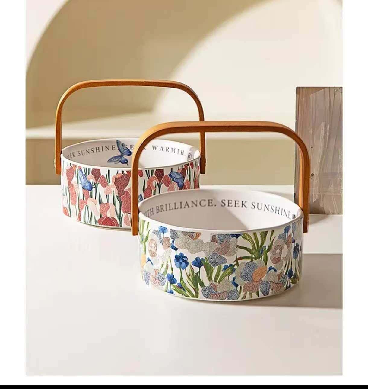 🌸 Beautiful Ceramic Serving Baskets with vibrant floral patterns  - Set of 2! 🌸