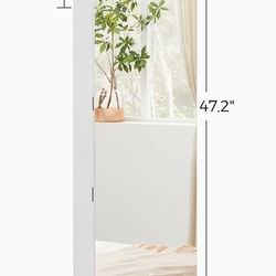 47.2" H Full Screen Mirror Jewelry Cabinet Armoire, 6 LEDs Jewelry Organizer Wall Hanging/Door Mounted, Larger Capacity, for Women, Pure White