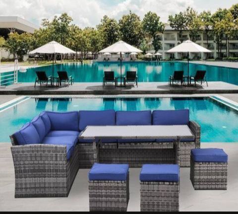 Brand New In The Box Patio Sofa With Three Ottomans Patio Dining Table It Is Not Included Only Patio Sofa Three Ottomans Patio Set 🆕🚚🚚🆕