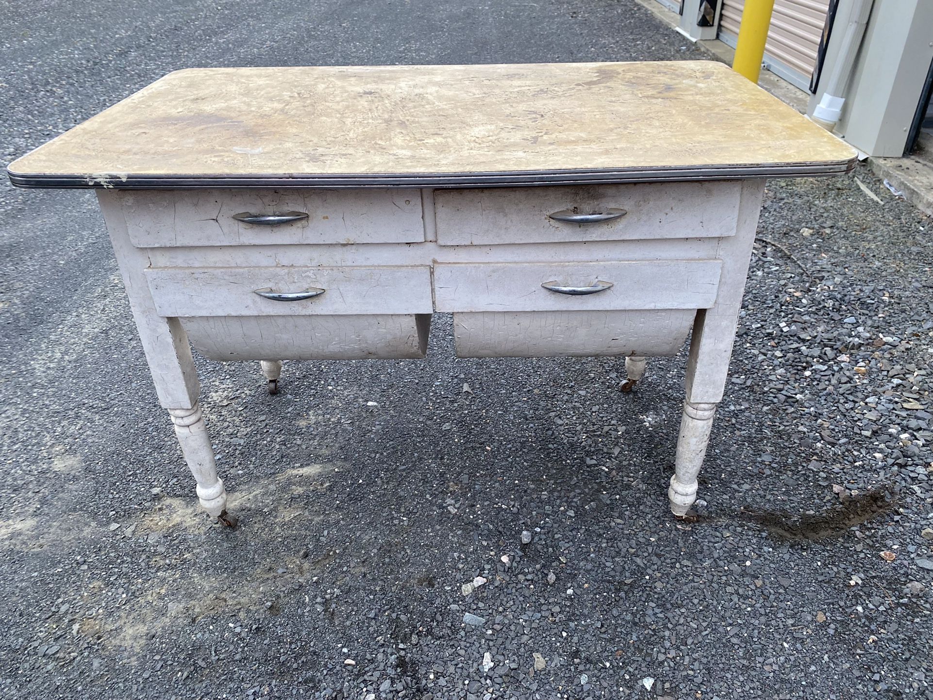 Antique Bakers Table/Flour Bin Table  Often called Doughboys or possum Belly