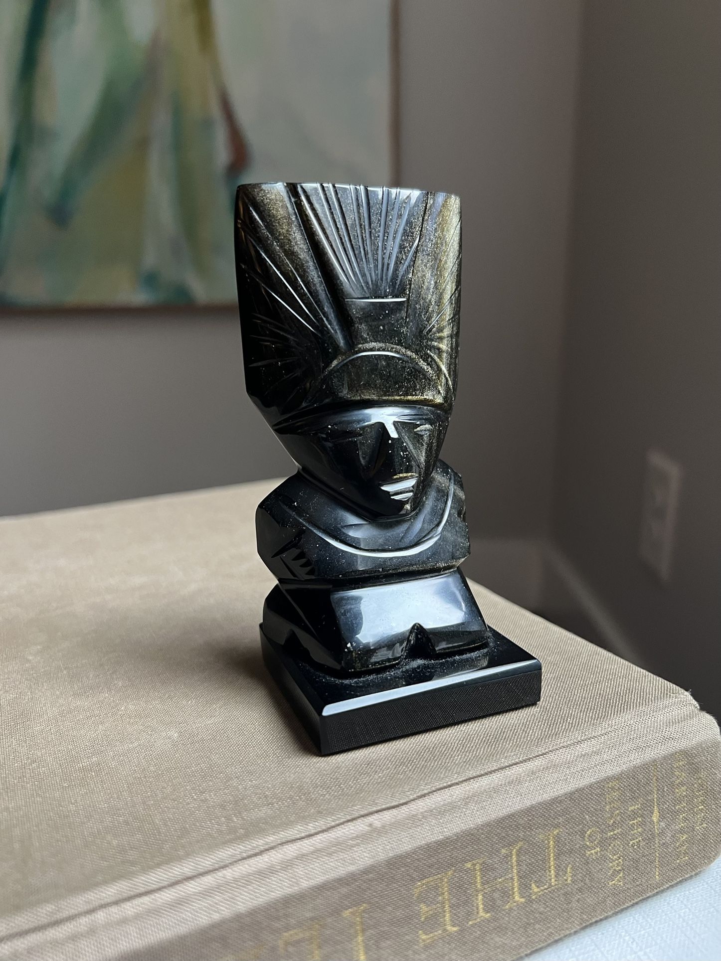Small Aztec Mayan Golden Sheen Obsidian Carving ( firm on price )