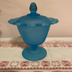 Frosted Blue Indiana Glass Candy Dish