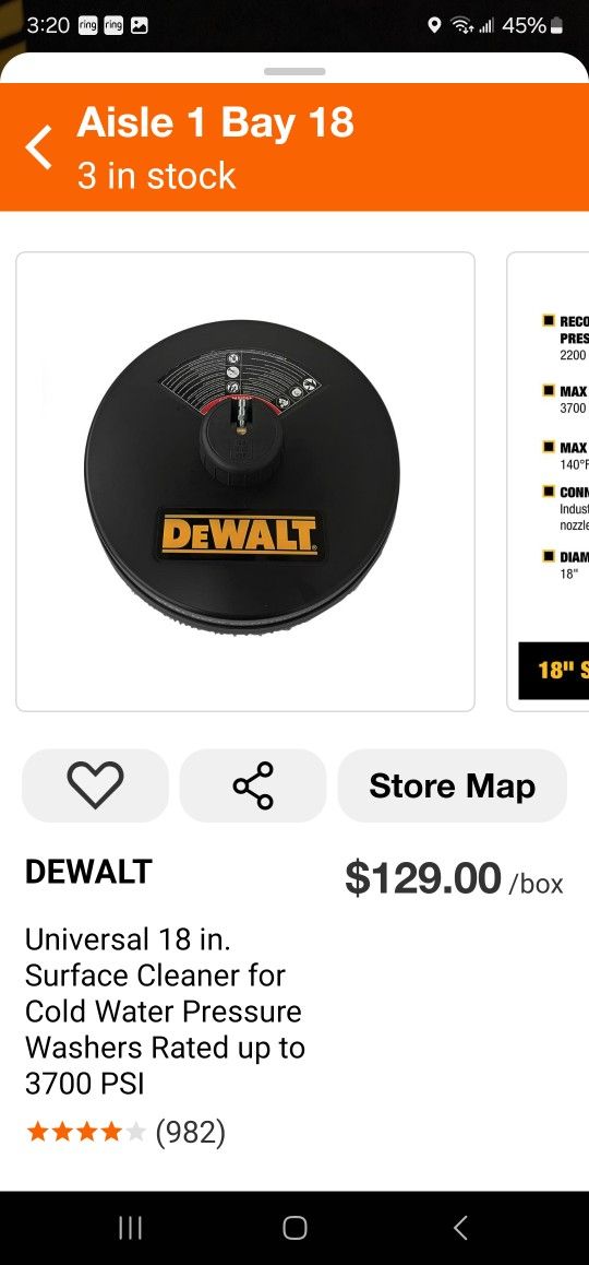 Dewalt 18" Pressure Washer Surface Cleaner New (Price Is Firm)