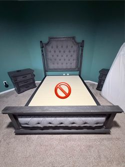 Queen Bed Set (upholstered), side tables, dresser with mirror, all very sturdy