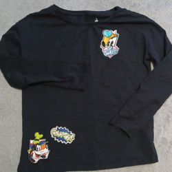 Disney Women's Shirt Size Small Many Patches Mickey Goofy Donald 