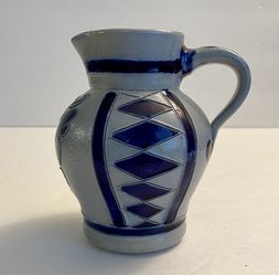 Vintage  Salt Glaze Pottery Pitcher Jug Vase Cobalt & Gray Creamer/Vase