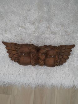 Double Cherub w/ Real Marble Eyes  ~ Wood