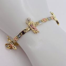 Pulsera San Judas Chapado En Oró Tres Tonos /Three Tone Gold Plated Bracelet