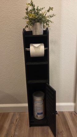Toilet Paper Holder Stand: Freestanding No Drill PVC Bathroom Storage for Apartment Renters -Protect Rental Deposit- Small Space Storage Solution