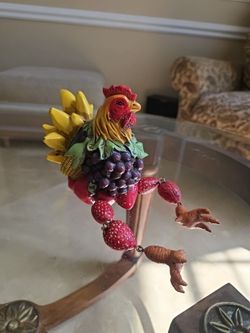 Farmhouse Rooster Shelf Sitter Strawberry Legs Country Kitchen Decor