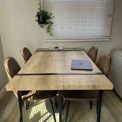 Modern farmhouse style wood dining table with 4  chairs