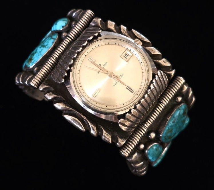 Sterling Turquoise watch cuff huge
