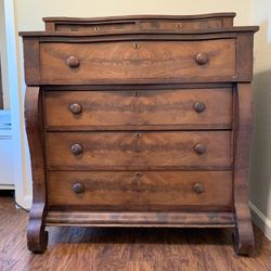 Antique 19th Century Empire Flame Mahogany Chest of Drawers