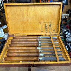Set Of 8 Vintage DISSTON Porter Wood Turning Lathe Chisel Set Woodworking Tools W/ Box
