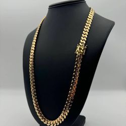 Jewelry 14k yellow gold Cuban necklace chain 26" bracelet 10.30 mm wide
