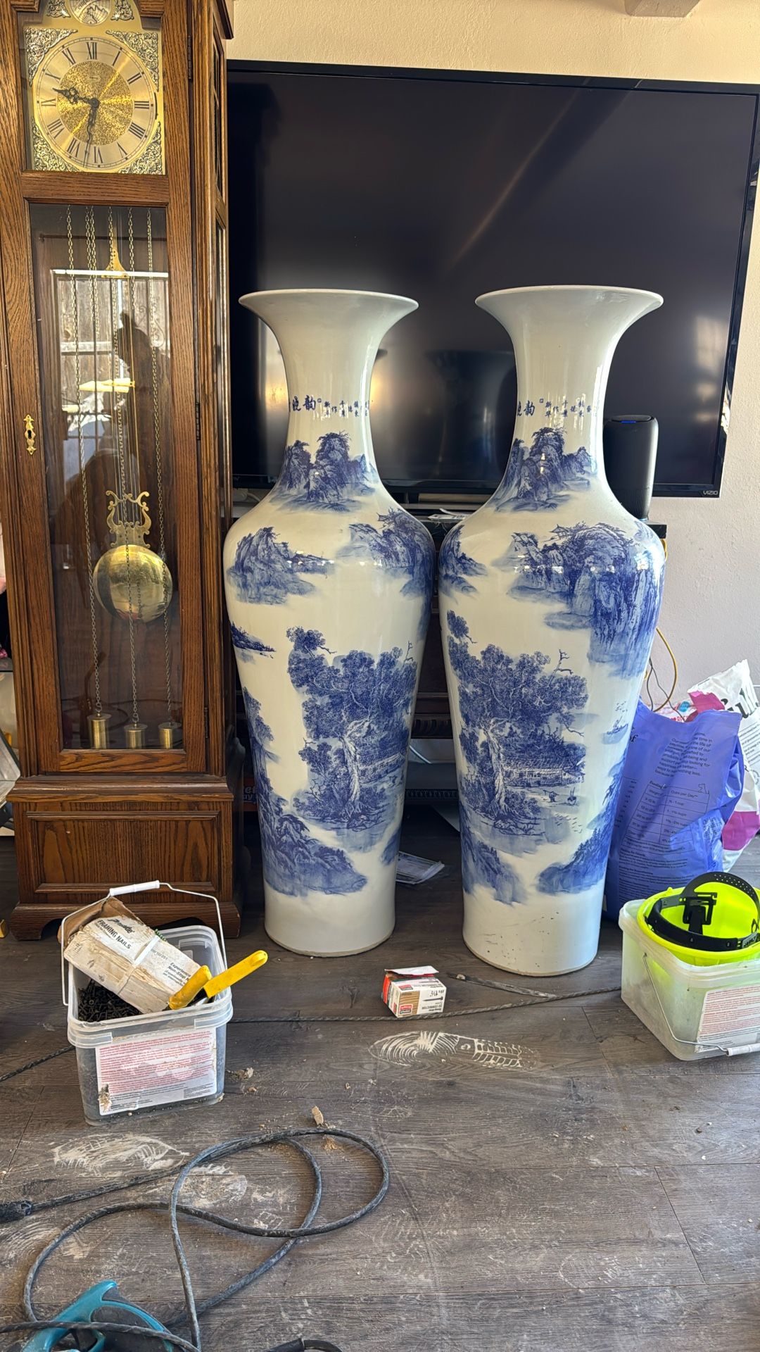 Vase, Ceramics Blue Landscape Floor vase Living Room Flower Arrangement Decorative Gift Ornaments Decorative Vase