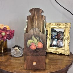 Vintage strawberry wooden matchstick holder with drawer 