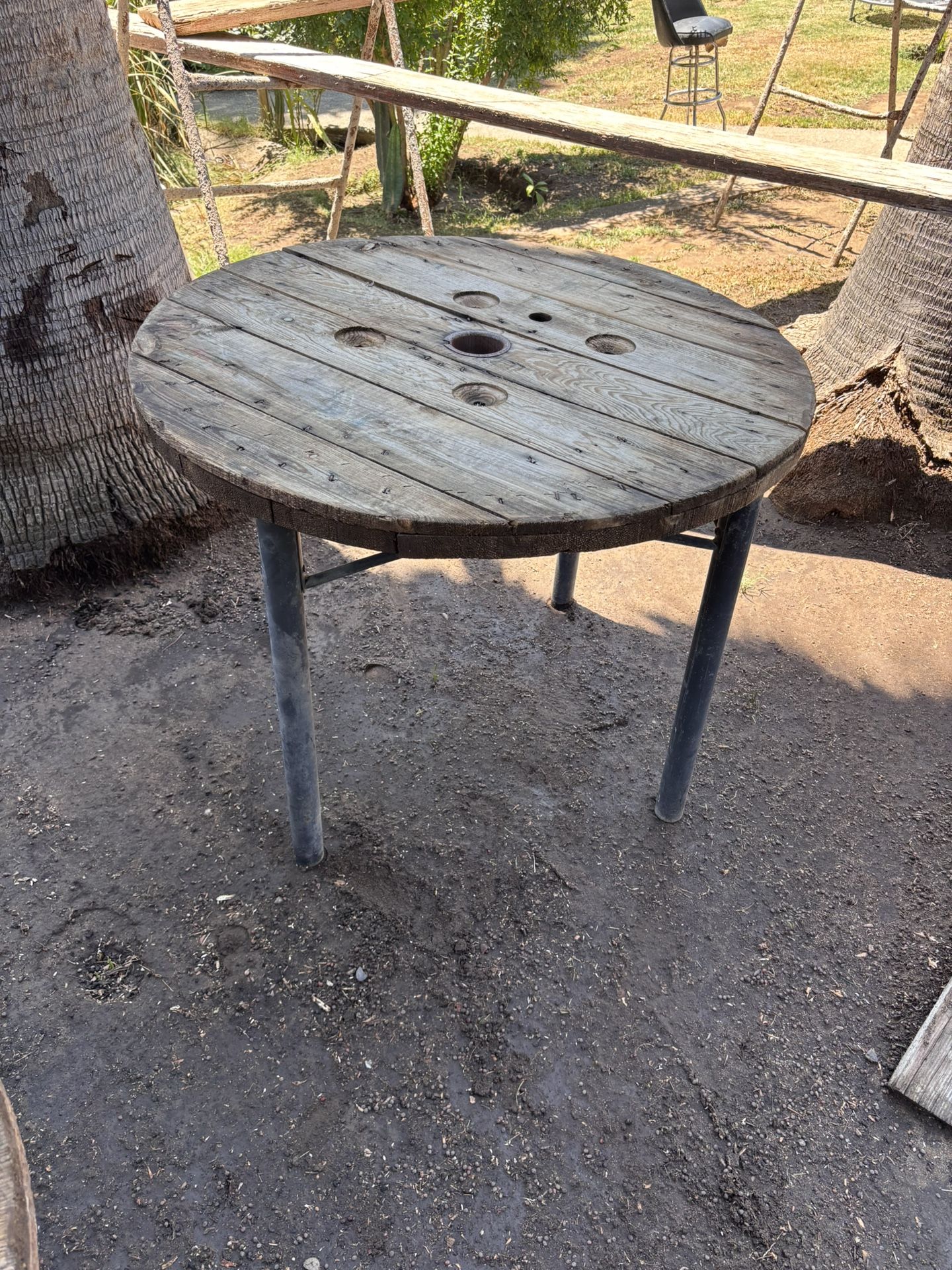 Spool Table Top Table With Iron Base