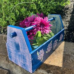Decorative Wooden Toolbox - faux florals included!!