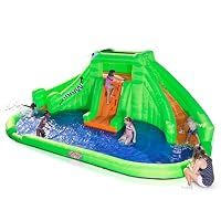 Blast Zone Crocodile Isle - Huge 22x14 Inflatable Water Park - Dual Curved Slides - Splash Area - Climbing Wall - with Blower