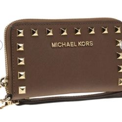 Michael Kors Selma Studded Wristlet Wallet – Brown Gold