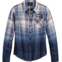 Harley Davidson Women's Chrome Warrior Plaid Dip Dye Shirt New