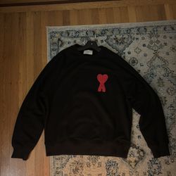 AMI Paris Crewneck Black with Red Accents Sweater