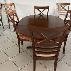 Table, 6 Chairs Cushion Total Wood Brown/beige